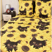 Постельное белье из Шуйской бязи 1,5 спальное - Кошки желтые 21994-1