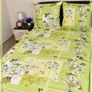 Постельное белье из Шуйской бязи 2 спальное - Листики зеленые 8947-1