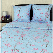 Постельное белье из Шуйской бязи 1,5 спальное - Сакура голубая 6698-1