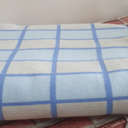 Одеяло байковое 140*205 - 80% хлопка бежево-голубая клетка 1