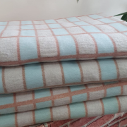 Одеяло байковое 140*205 - 80% хлопка бежево-оранжево-бирюзово-голубая клетка