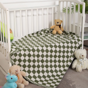 Детское байковое одеяло 100*140 - Хаки крупная клетка 100% хлопок
