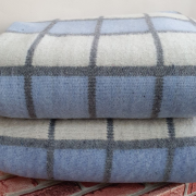 Одеяло шерстяное 50% 140*205 - Бело-серо-голубая клетка 1 О-1