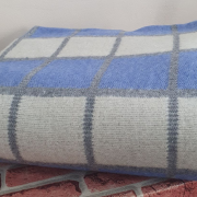 Одеяло шерстяное 50% 140*205 - Бело-серо-синяя клетка 3 О-1