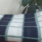 Одеяло шерстяное 50% 140*205 - Бело-сине-зеленая клетка 3 О-1