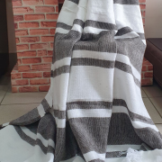 Плед шерстяной 50% 165*205 - Бело-коричневая полоса