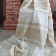 Плед шерстяной 50% 150*205 - Бело-светло-бежевая полоса